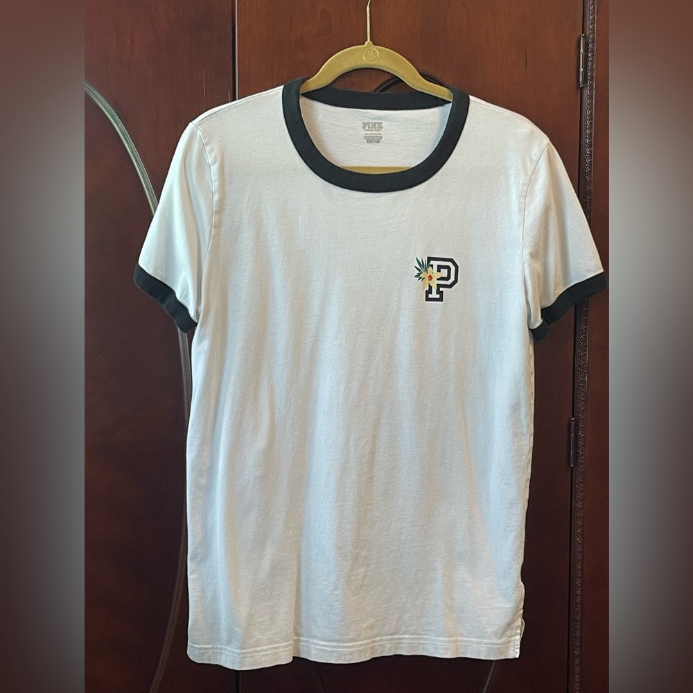 PINK White and Black Ringer T-Shirt